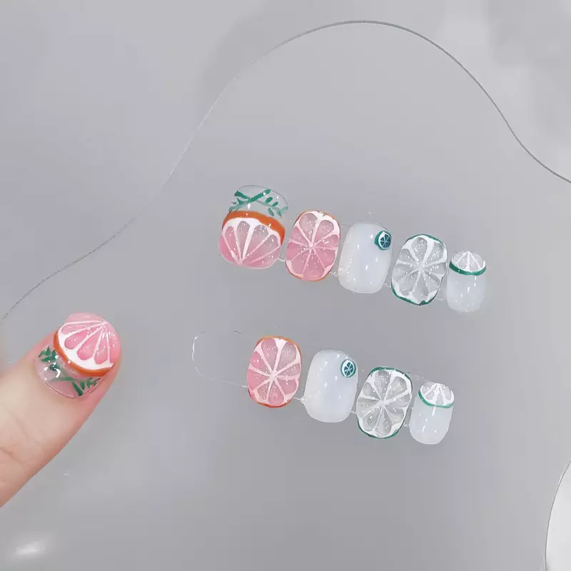 Uñas postizas hechas a mano con diseño de estrella de frutas en 3D, puntas de uñas de cobertura completa desmontables, 10 piezas