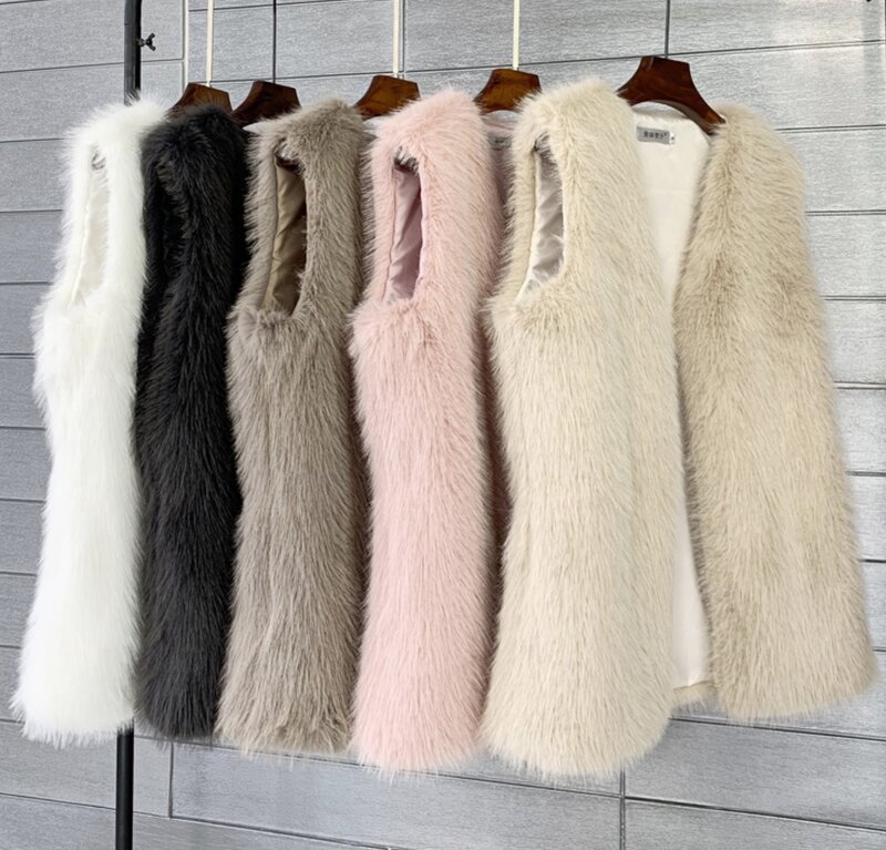 Imitation Fox fur winter medium length faux fur vest for warm women's vest jacket soft