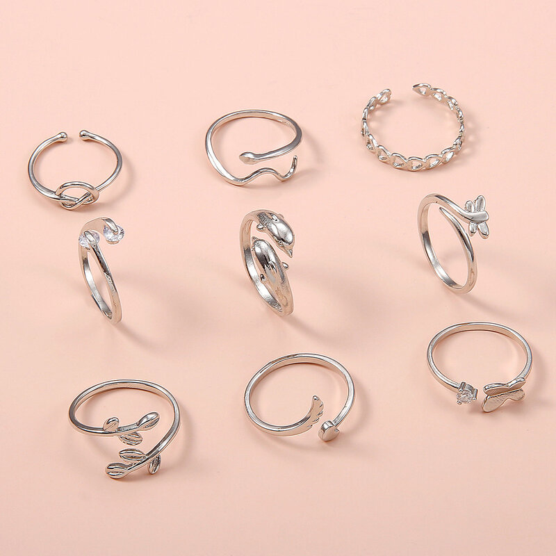 Anéis ajustáveis para mulheres, hipoalergênico, conjunto de anéis abertos do dedo do pé, jóias de praia, cuidado, 9 peças