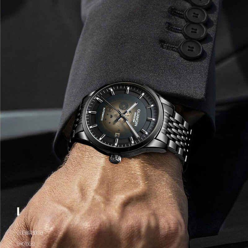 GUANQIN-Montre automatique à cadran transparent pour homme, montre-bracelet mécanique d'affaires, horloge étanche, nouveau, 2024