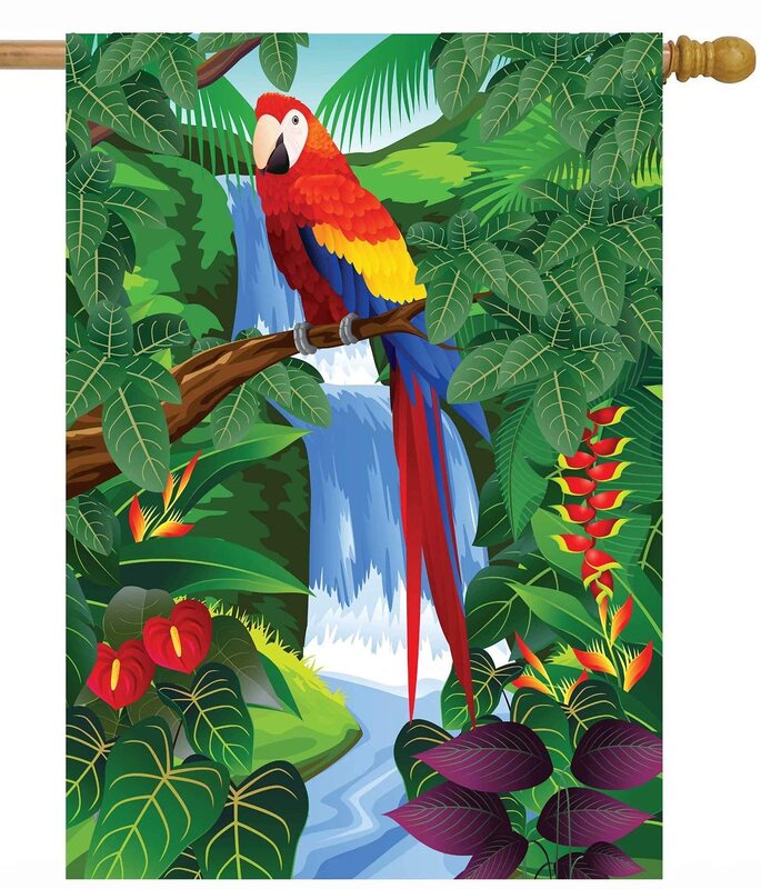Birds Parrot Macaw Plant Flowers Garden Flag Summer Tropical Forest House Flag Double Sided for Home Lawn Patio Outdoor Decor