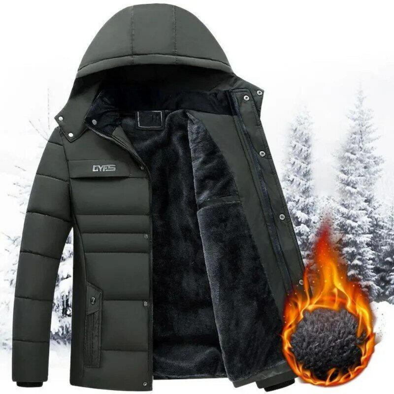 Winter Trendy Cold Proof Hood Jacket Outwear Washable Men Thermal Coat Solid Color for Outdoor