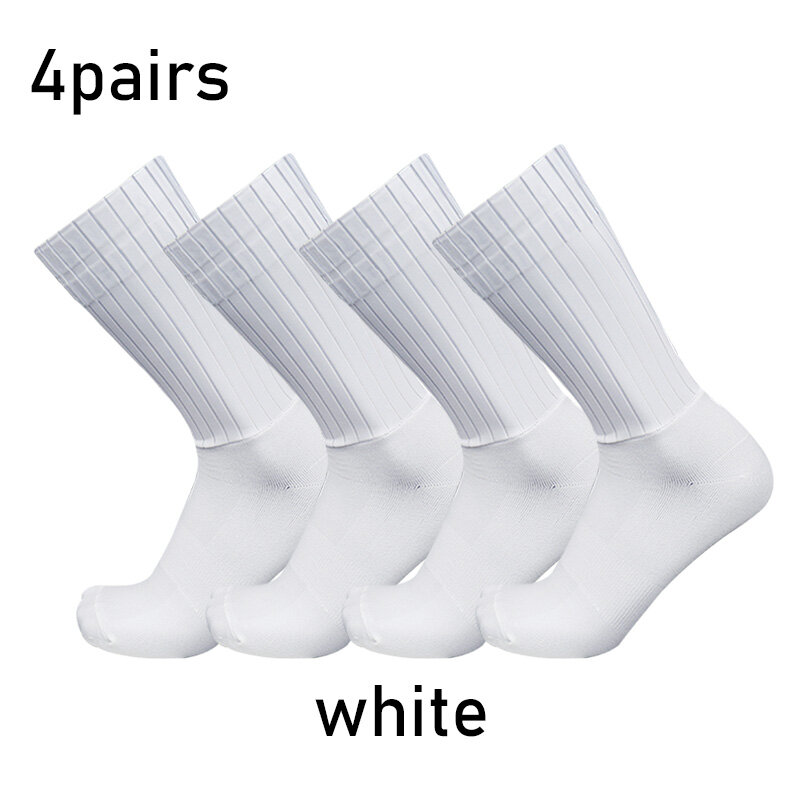Aero-Calcetines deportivos de silicona antideslizantes para Ciclismo profesional, medias de Color puro para verano, 4 pares