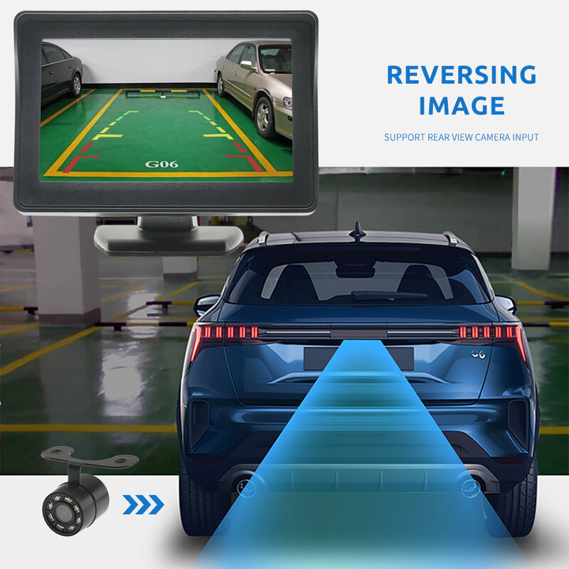 MJDOUD-cámara de visión trasera para coche, Monitor para estacionamiento de vehículos, HD, marcha atrás, pantalla de 4,3 pulgadas, fácil instalación