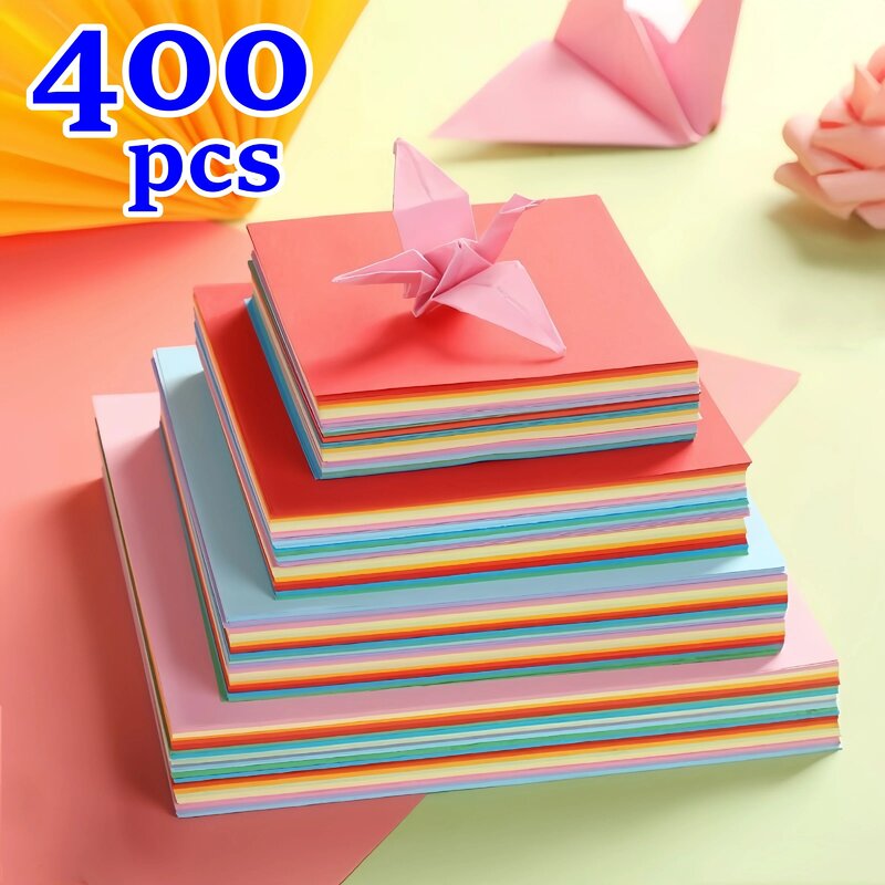 Carnevale Origami! Set di carte origami da 400 fogli. 4 diverse dimensioni artigianato carte creative fai da te in tinta unita
