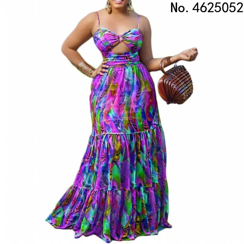 Elegantes vestidos dashiki africanos para mulheres, vestido maxi com alças de espaguete para senhoras, vestido longo de fada, verão