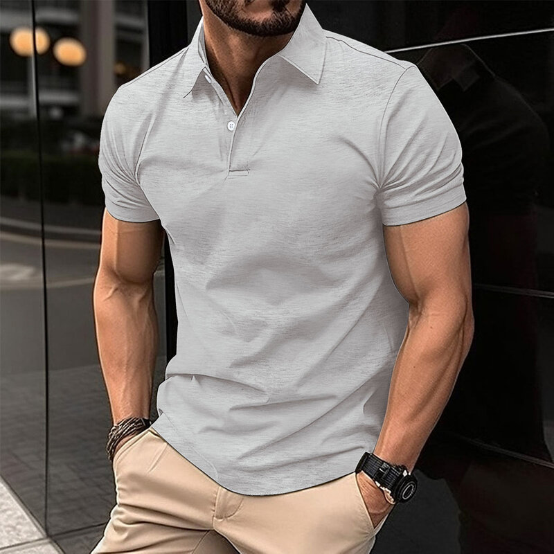Best Selling Men Short Sleeve Polo Shirt Turn Down Collar Button Pure Color Top Polo Shirt Summer Casual Comfort Men's Clothing