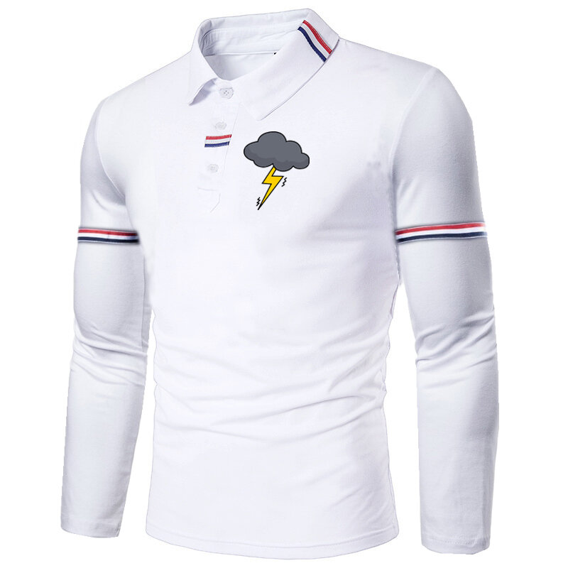 Wiosna jesień męskie koszulki Polo z długim rękawem Business Casual topy Lapel Pullover t-shirty