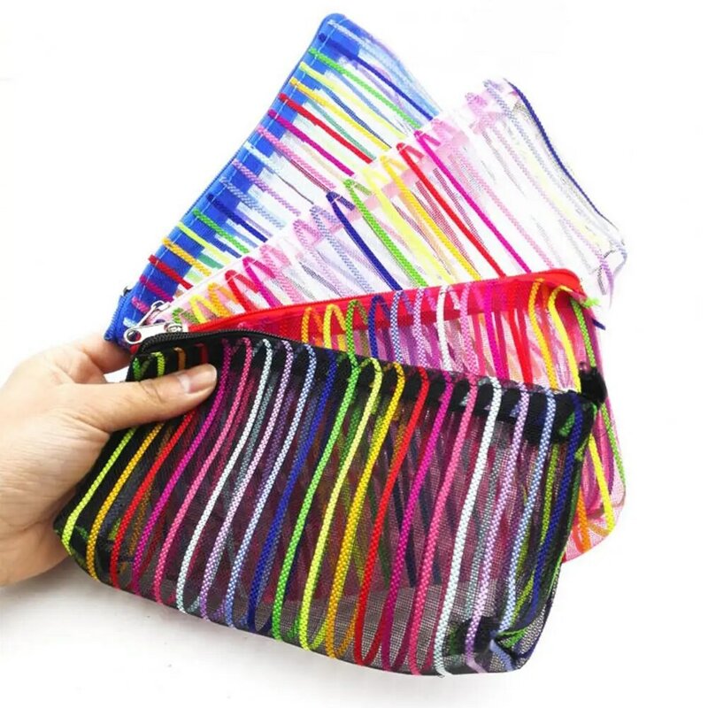 Lady Makeup Bag High Capacity Dust-proof Toiletries Organizer Portable Korean Style Colorful Striped Dirt Resistant Cosmetic Bag