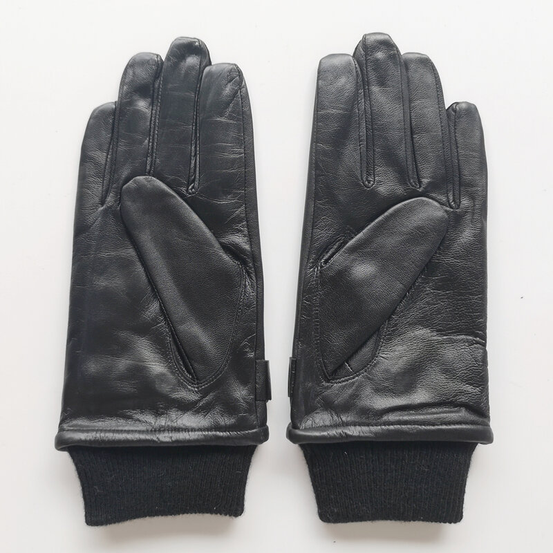 Rękawiczki męskie z prawdziwej skóry na zimę trzymają ciepła, czarna prawdziwe koziej skóry rękawiczki Super rabat czyszczenie magazynu wyprzedaż KCM