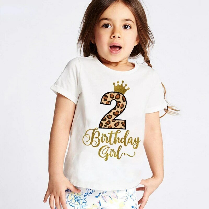 Novo aniversário bonito meninas número t camisa crianças feliz aniversário princesa presente camiseta menina festa de aniversário tshirt transporte da gota