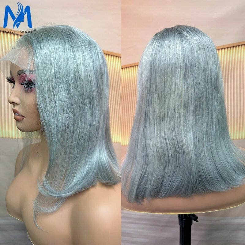 Peluca de cabello humano liso para mujeres negras, pelo Remy brasileño con encaje Frontal 13x4, color verde, 180% de densidad