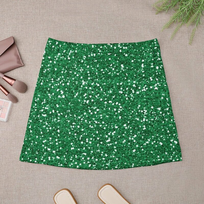 Minifalda verde con purpurina para mujer, Falda corta, elegante