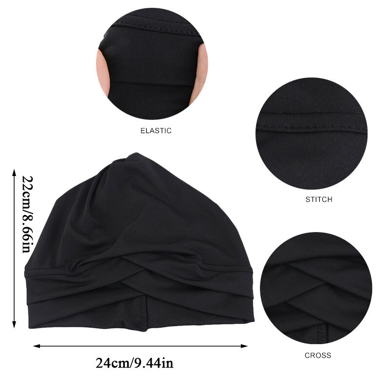 หมวกผ้าโพกหัวปิดหน้าผากสีพื้นหมวกฮิญาบสำหรับสตรีมุสลิม