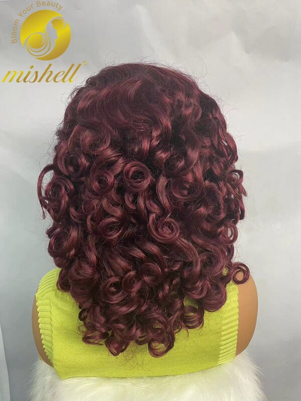 250% Density 99J Burgundy Bouncy Curly Human Hair Wigs 13x4 Transparent Lace Front Wig Colored Spring Fumi Curly Wigs for Women