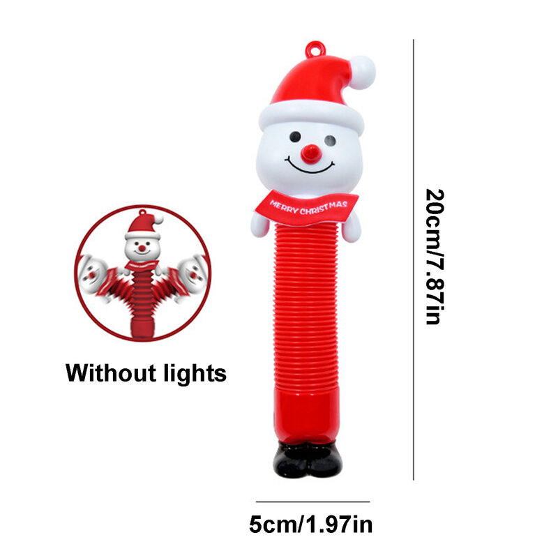 Mainan Sensor LED Tabung Pop Natal Lampu Santa Orang-orangan Salju Tarik Tabung Peregangan Hadiah Balita Perlengkapan Pesta Bermunculan Bercahaya