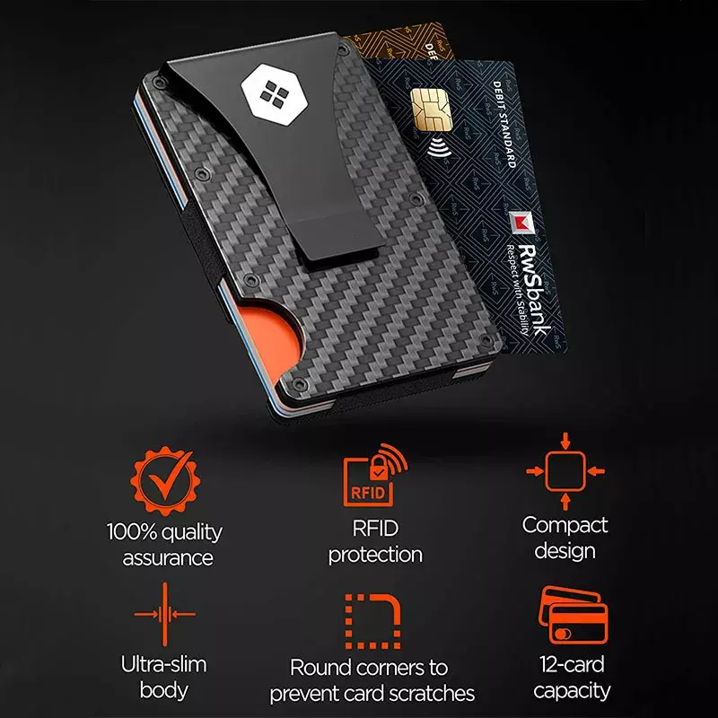 Portafoglio porta carte di credito da uomo in fibra di carbonio nuovo porta carte di credito portatile in metallo sottile con blocco minimalista proteggi Clip