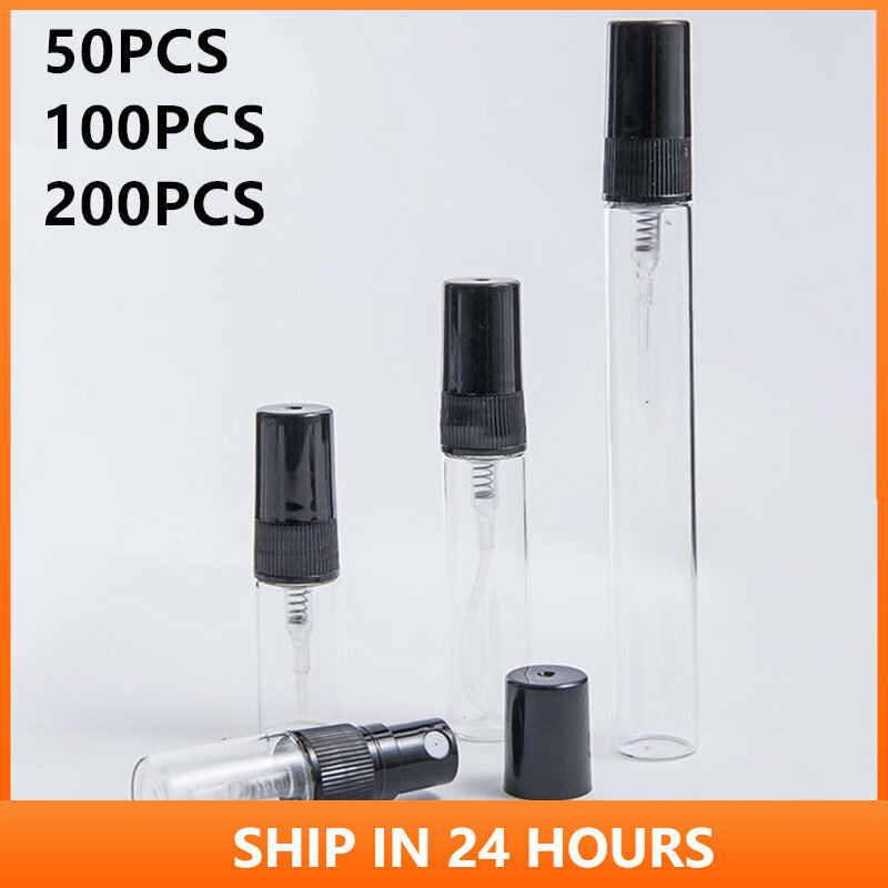 Botella vacía de vidrio para cosméticos, minifrasco de vidrio para Perfume, viales finos de muestra, color negro claro, venta al por mayor, 4 #1, 2ML, 5ML, 10ML, 50/100/200 Uds.