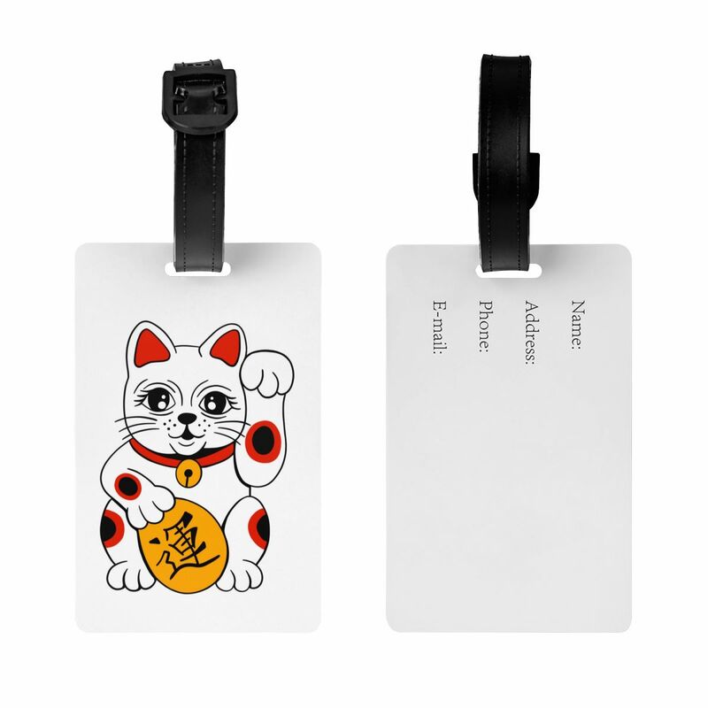 Japanese  Maneki Neko Waving Lucky Cat Luggage Tag for Suitcases Privacy Cover ID Label