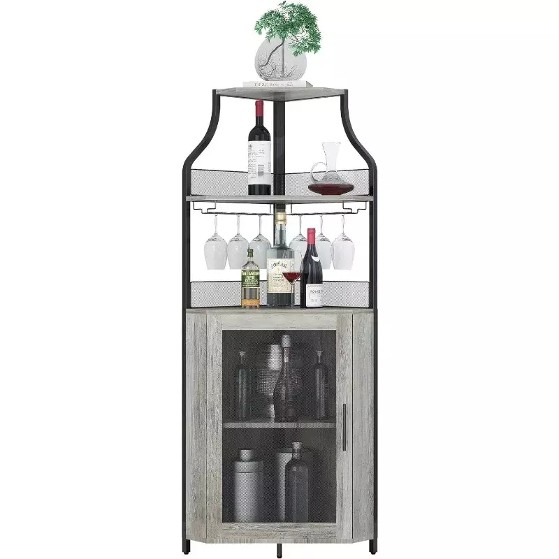Угловая стойка для винного бара со съемной винной стойкой, барный шкаф со стеклянным держателем, небольшой буфет