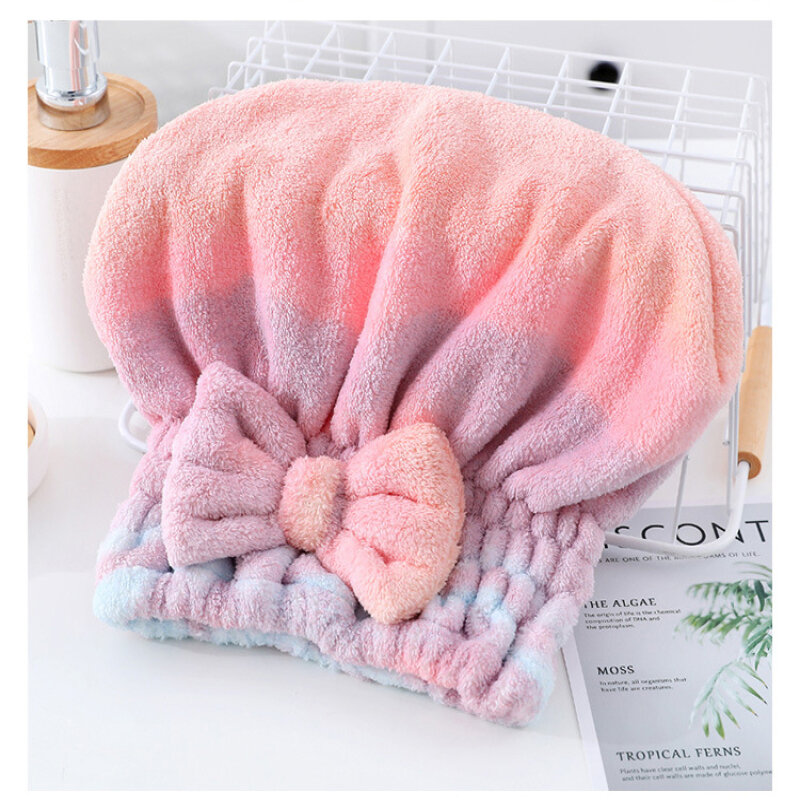 Women's bow rainbow waterabsorbent dry hair cap adult soft gradient shampoo cap