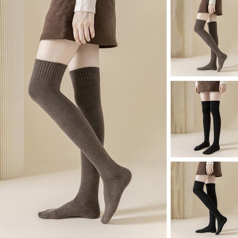 Jednolity kolor pończochy bez podrażnień damskie termiczne długie skarpetki na kolano antypoślizgowe ciepłe miękkie oddychające elastyczne