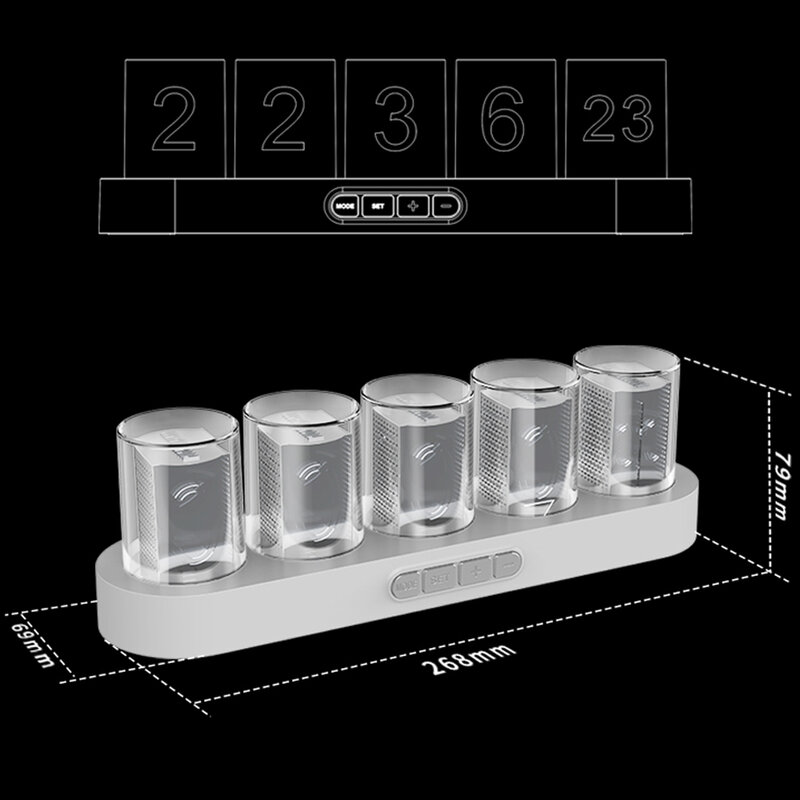Digital Nixie Tube Clock with RGB LED Glows for Home Desktop Decoration. Luxury Box Packing for Gift Idea.