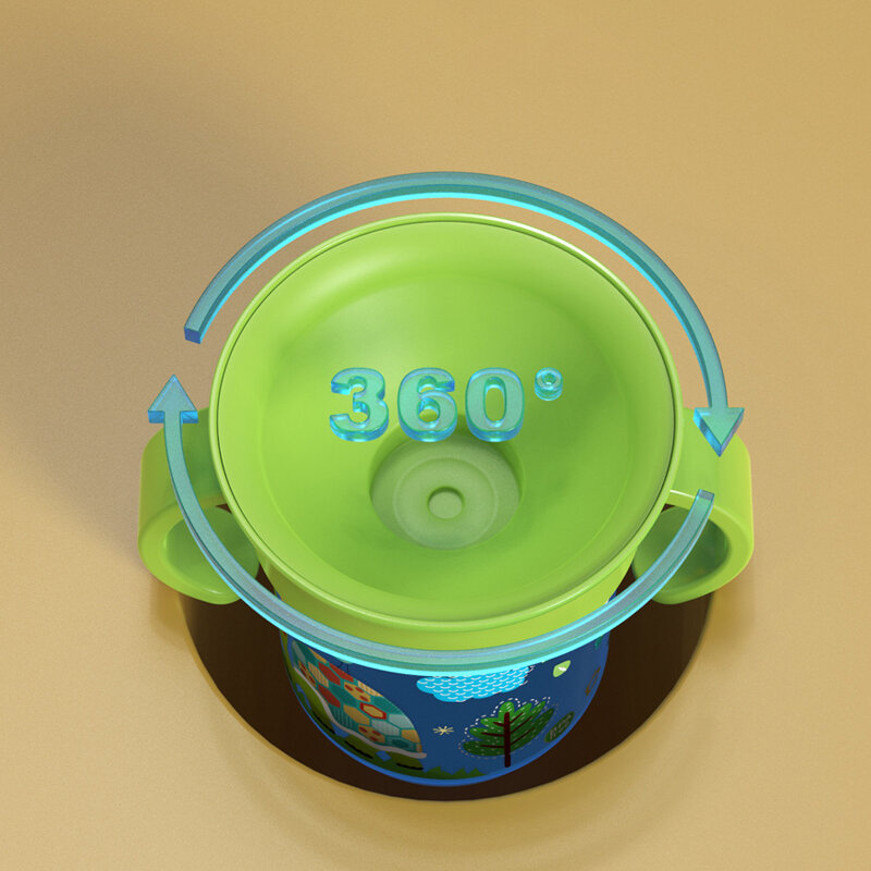 Cangkir minum belajar bayi, cangkir air minum kartun rotasi 360 dengan pegangan ganda anti bocor bebas BPA