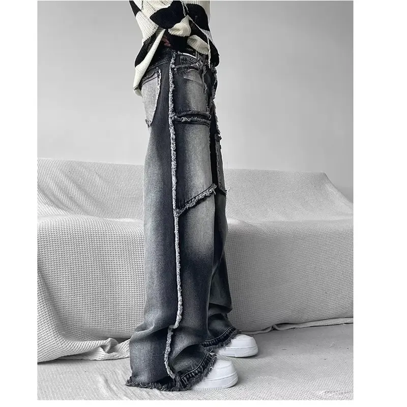 Pantalones vaqueros holgados góticos para hombre y mujer, ropa de calle Punk Y2K, Vintage de los años 90, mezclilla de pierna ancha, pantalones Grunge lavados Harajuku, 2024