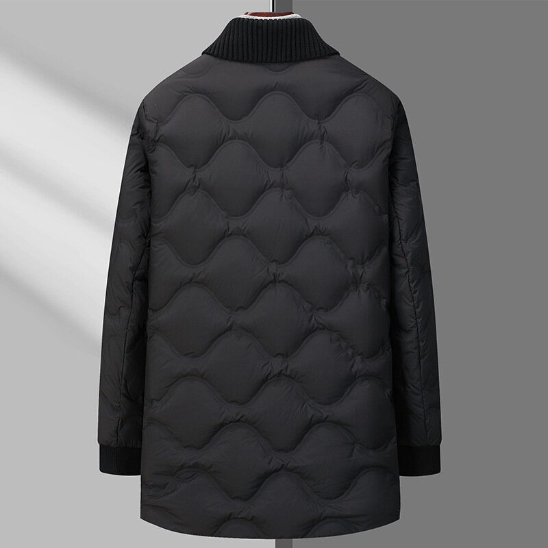 2024 남성 패션 그린 칼라 컬러 매칭 화이트 덕 다운 재킷, 청소년 중간 길이 방한 캐주얼 다운 재킷