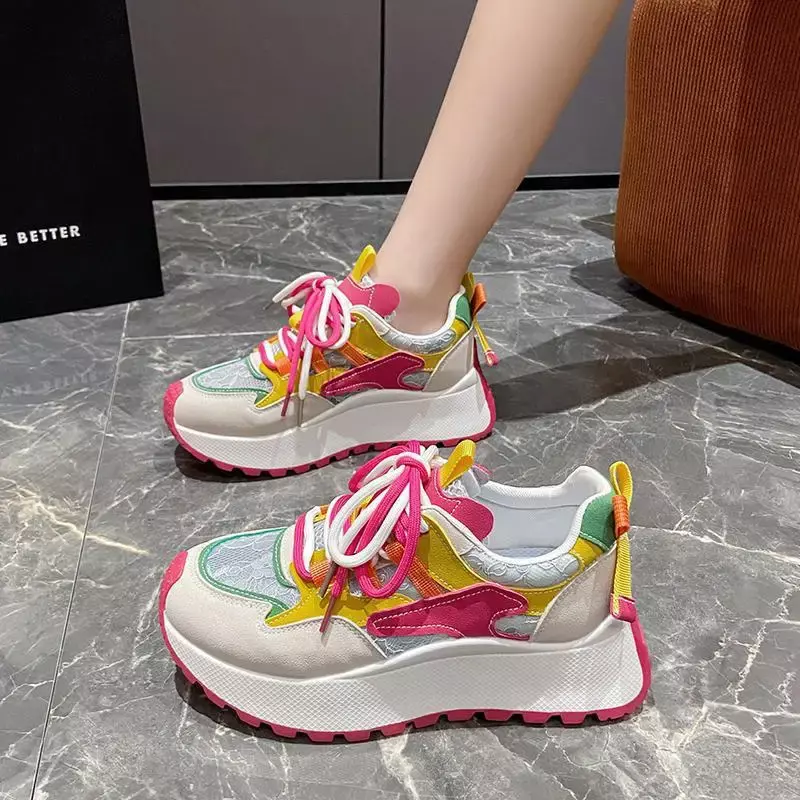 Thick Bottom Heightened Daddy Shoes Women Spring Summer Mesh Surface Shoes Women Breathable Thin and All-Matching Tenis Sports
