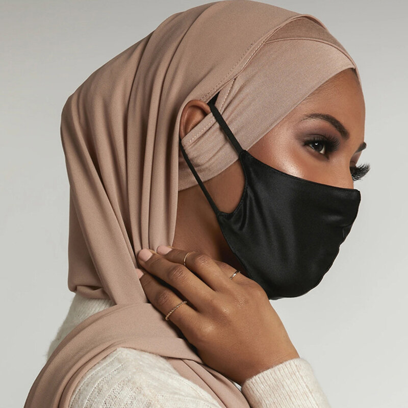 Topi Hijab Dalaman Muslim untuk wanita, penutup kepala syal kepala elastis silang dahi untuk wanita