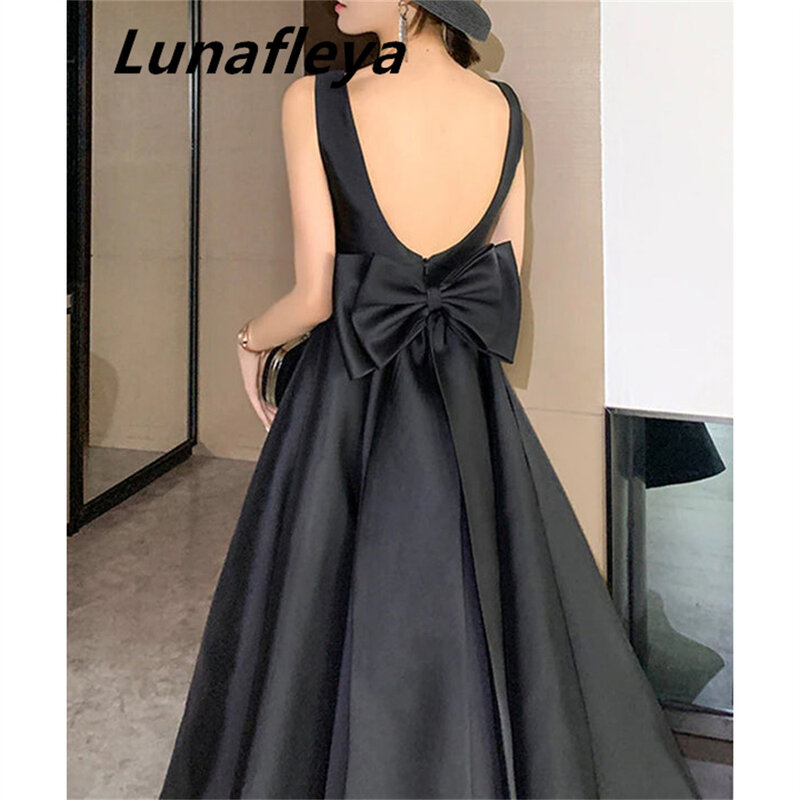 LUNAFLEYA-Vestido de noite formal elegante com pescoço quadrado feminino, comprimento do tornozelo, linha A, vestido de baile clássico, sem mangas, 2024