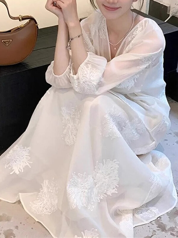 Комплект из двух предметов, новое китайское летнее платье, простой базовый милый женский комплект платья, белый модный тонкий комплект с V-образным вырезом, женские комплекты