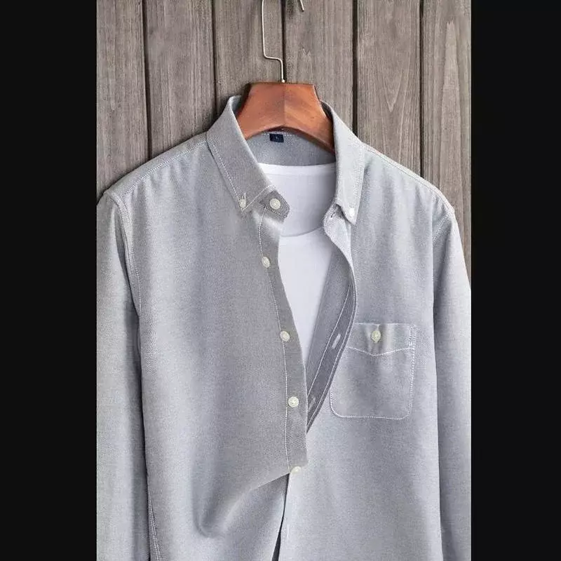 Мужская Повседневная рубашка из ткани «Оксфорд», приталенная рубашка с длинным рукавом, однотонная, на осень, 2024
