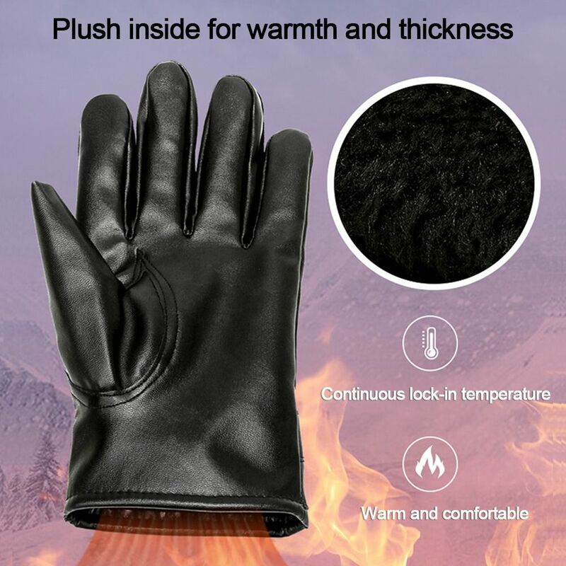 Thick Plush Leather Gloves Autumn Winter PU Leather Touch Screen Full Finger Mittens Touch Screen Gloves Women