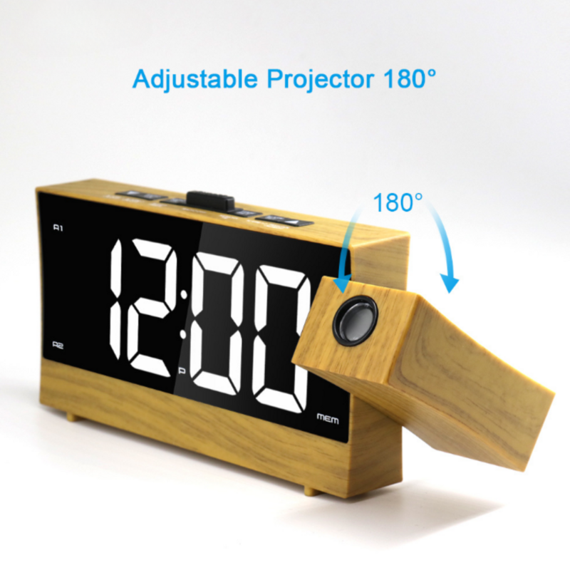 Adjustable Projection Radio LED Electronic Alarm Clock 3D Projector Digital Desktop Night Light Timer USB Charging Table Clock