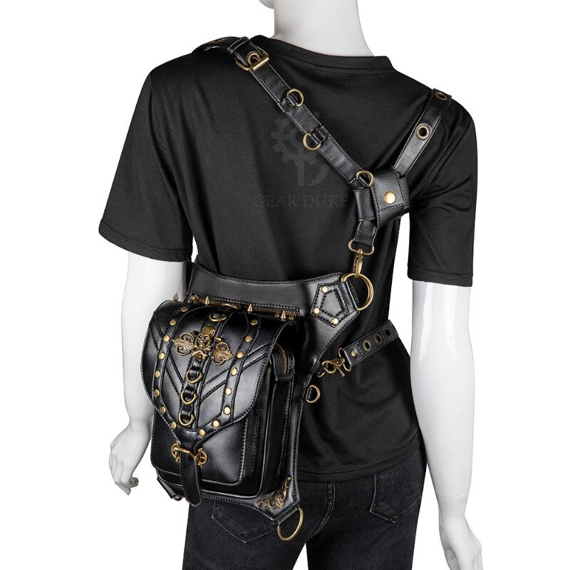 New Women's Bag Single Shoulder Oblique Straddle Bag Women's Black Skull Head PU Outdoor Fit Waist Bag