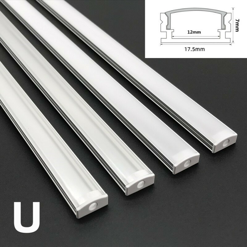 Perfiles de aluminio estilo U para tira de luces LED, accesorio para Barra de armario, canal de carcasa plana, lechoso/transparente, 0,5 m/lote de 2 a 30 unidades