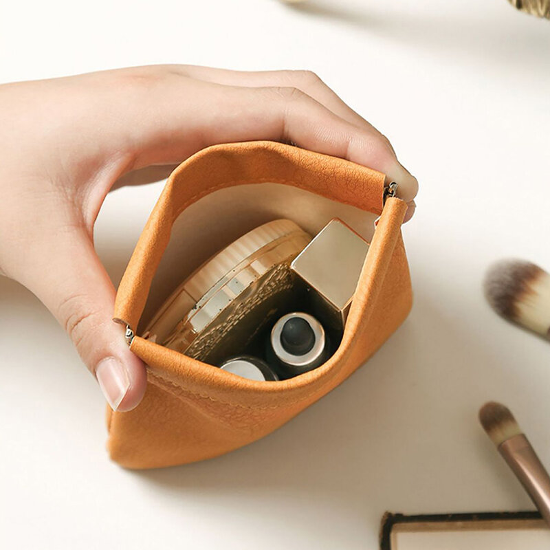 Lipstick Pouch Leather Cable Organizer Bag Sealing Coins Keys Organizer Bag Jewelry Earphone Storage Pouch Pocket Cosmetic Bag