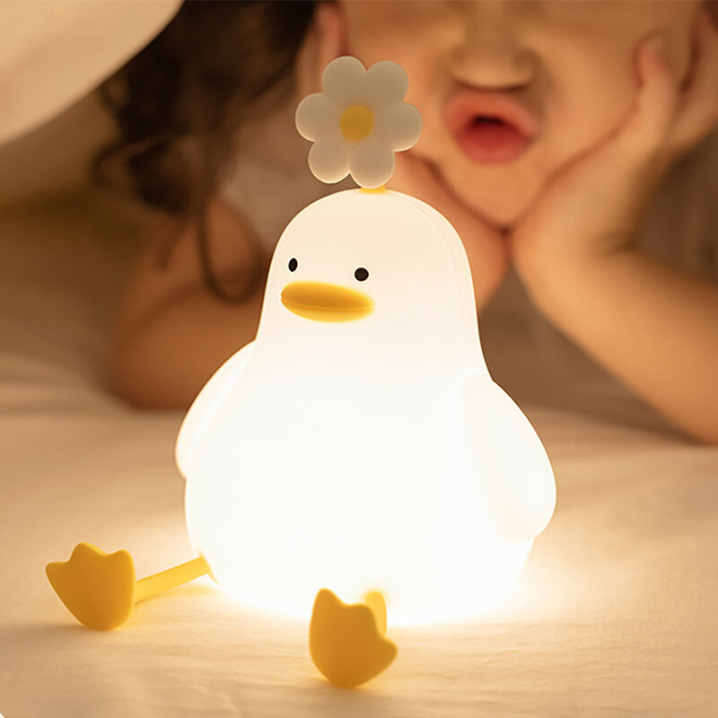 Cartoon Flower Duck Pat Lamp Rechargeable Dimmable Home Night Light Childrens Bedroom Bedside Lamp for Kids Friend Holiday Gifts