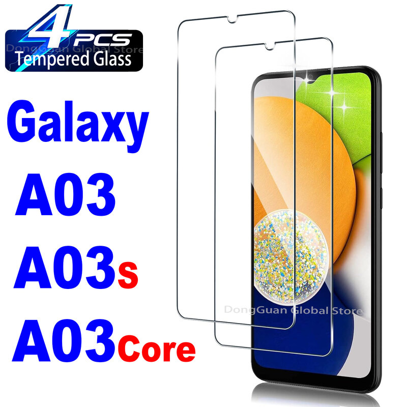 Vidrio templado para Samsung Galaxy A03 A03s Core, película protectora de pantalla, 2/4 unidades