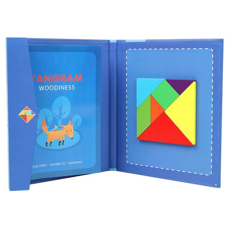 Rompecabezas de Tangram magnético de madera para niños, juguete educativo portátil Montessori, libro de aprendizaje de inteligencia