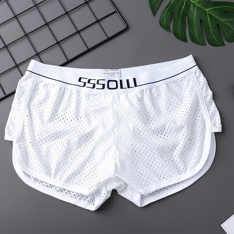 Sexy Men Ice Silk Seamless Breathable Boxer Briefs Fine Mesh Perspective Shorts Underwear Pouch Underpants Casual Loose Panties