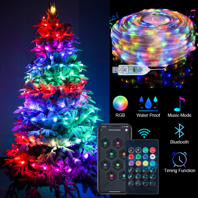 Tira de luces LED de hadas para decoración navideña, para el hogar, jardín, árbol de Navidad al aire libre, regalo de Año Nuevo, 100LED, 2023