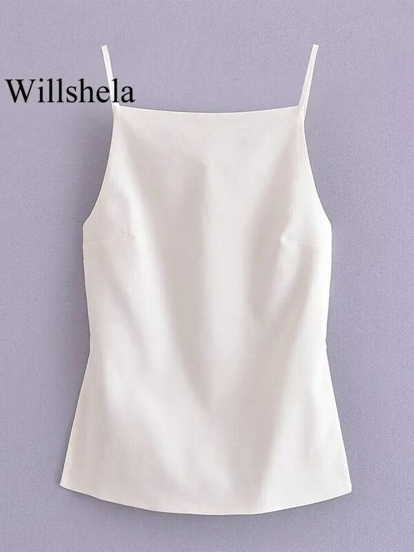Willshela-camisola lisa con espalda descubierta para mujer, Top Vintage con tirantes finos, cuello cuadrado, elegante