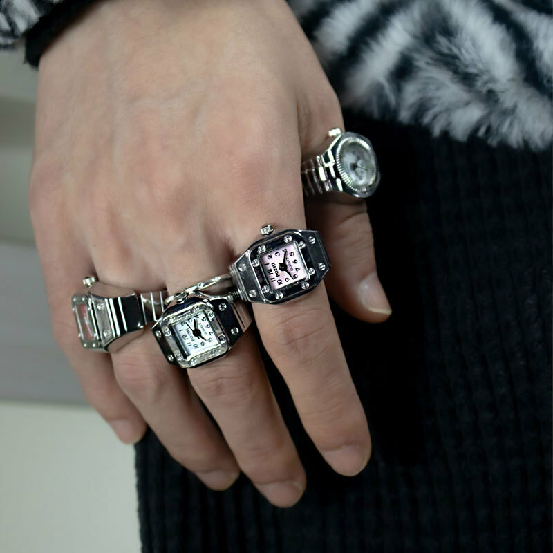 Orologio da dito Punk Vintage Mini cinturino elastico in lega orologi coppia anelli orologio gioielli anello orologio al quarzo romano retrò