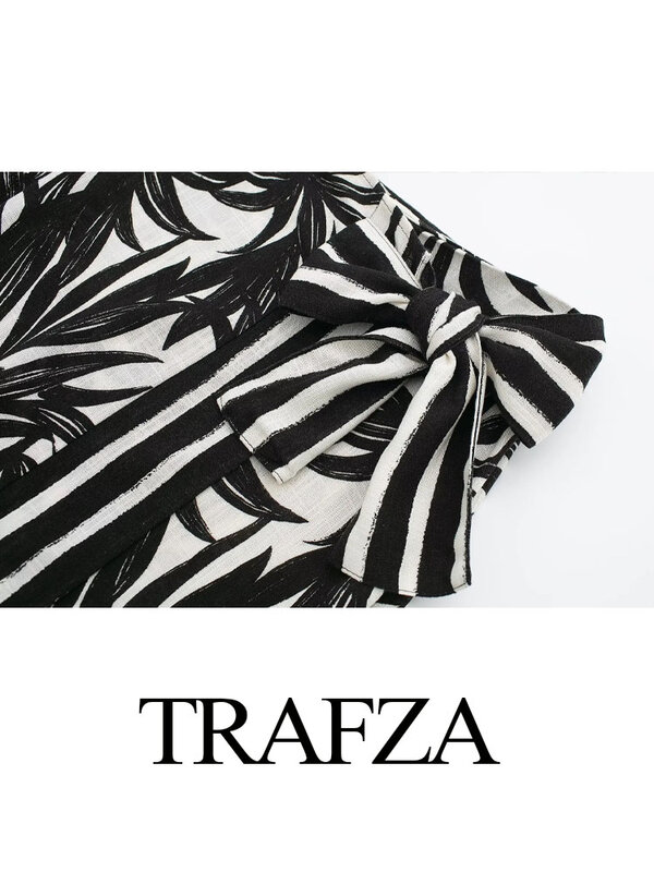 TRAFZA-saia feminina chique estampada estilo boho, saia de fenda praia, streetwear retrô, decoração do laço, novo, verão, 2022
