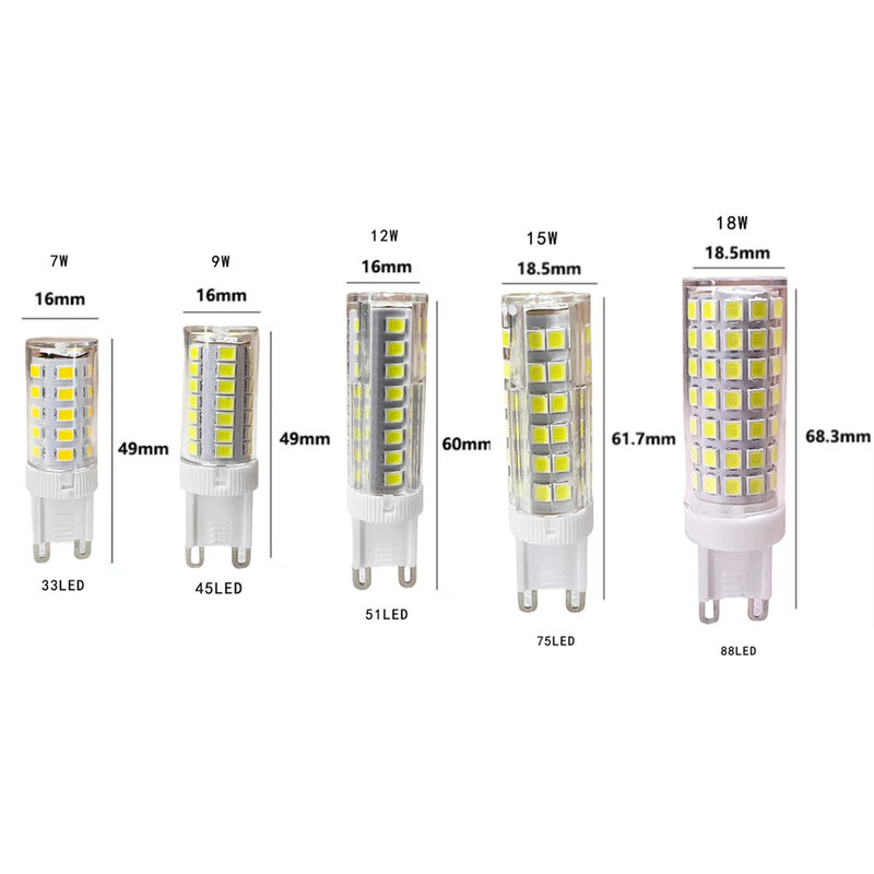 Minibombillas LED G9 para el hogar, lámpara de cerámica blanca Fría/cálida/neutra, 7W, 9W, 12W, 15W, 18W, 220V, 2835SMD