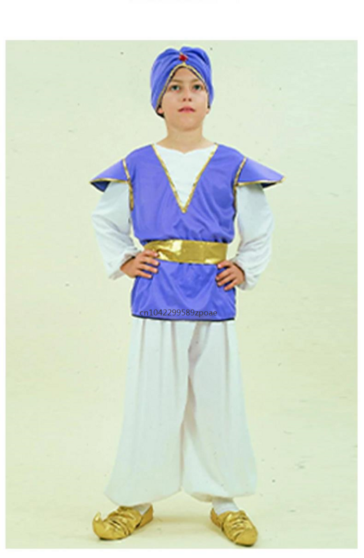 Kids Boys Cos maskarada dziecięcy męski kostium księcia do odgrywania ról niebieski indyjski kostium aladyna
